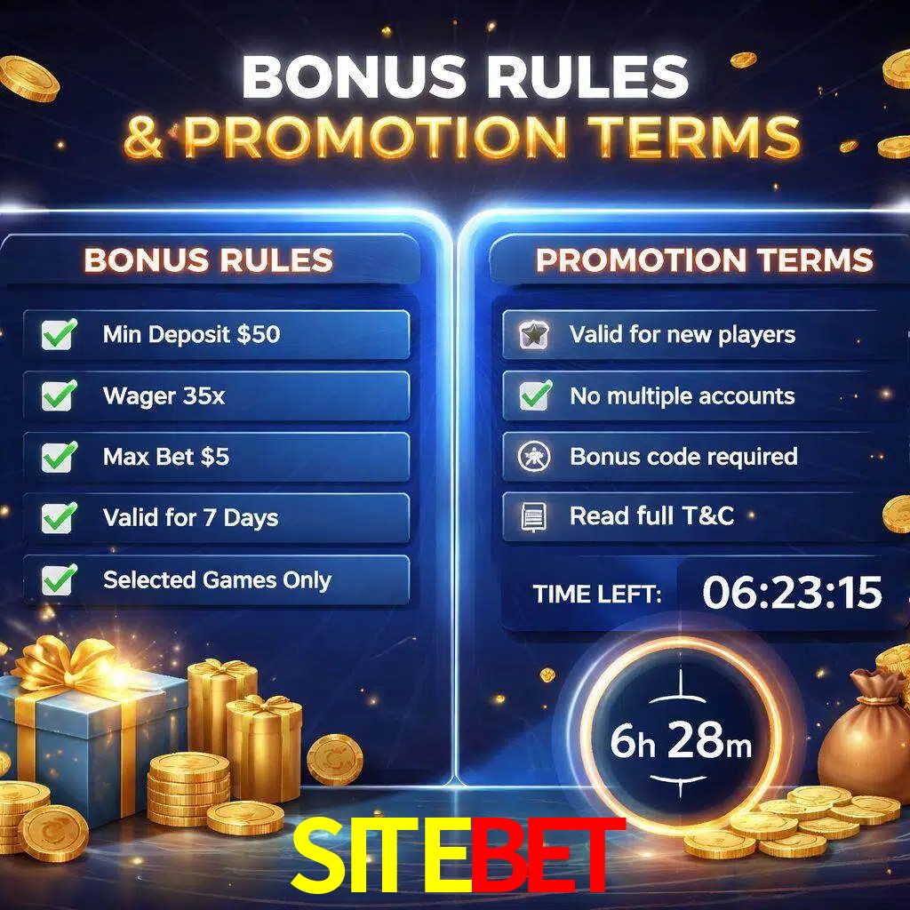Reglas de promoción SITEBET y condiciones de bonos explicadas visualmente